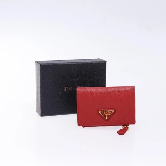 PRADA Card Case Safiano leather Red Gold Auth 140692 - Picture 15 of 16